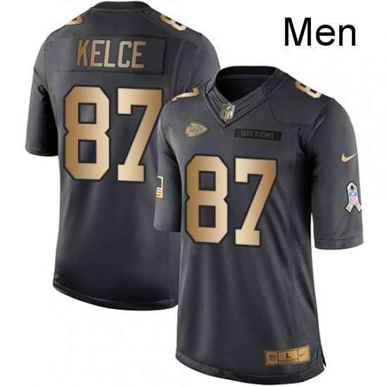 Men Nike Kansas City Chiefs 87 Travis Kelce Limited BlackGold Salute to Service NFL Jersey